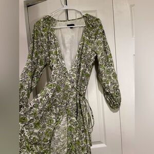 100% linen J. Crew Green Floral Wrap Dress size XS